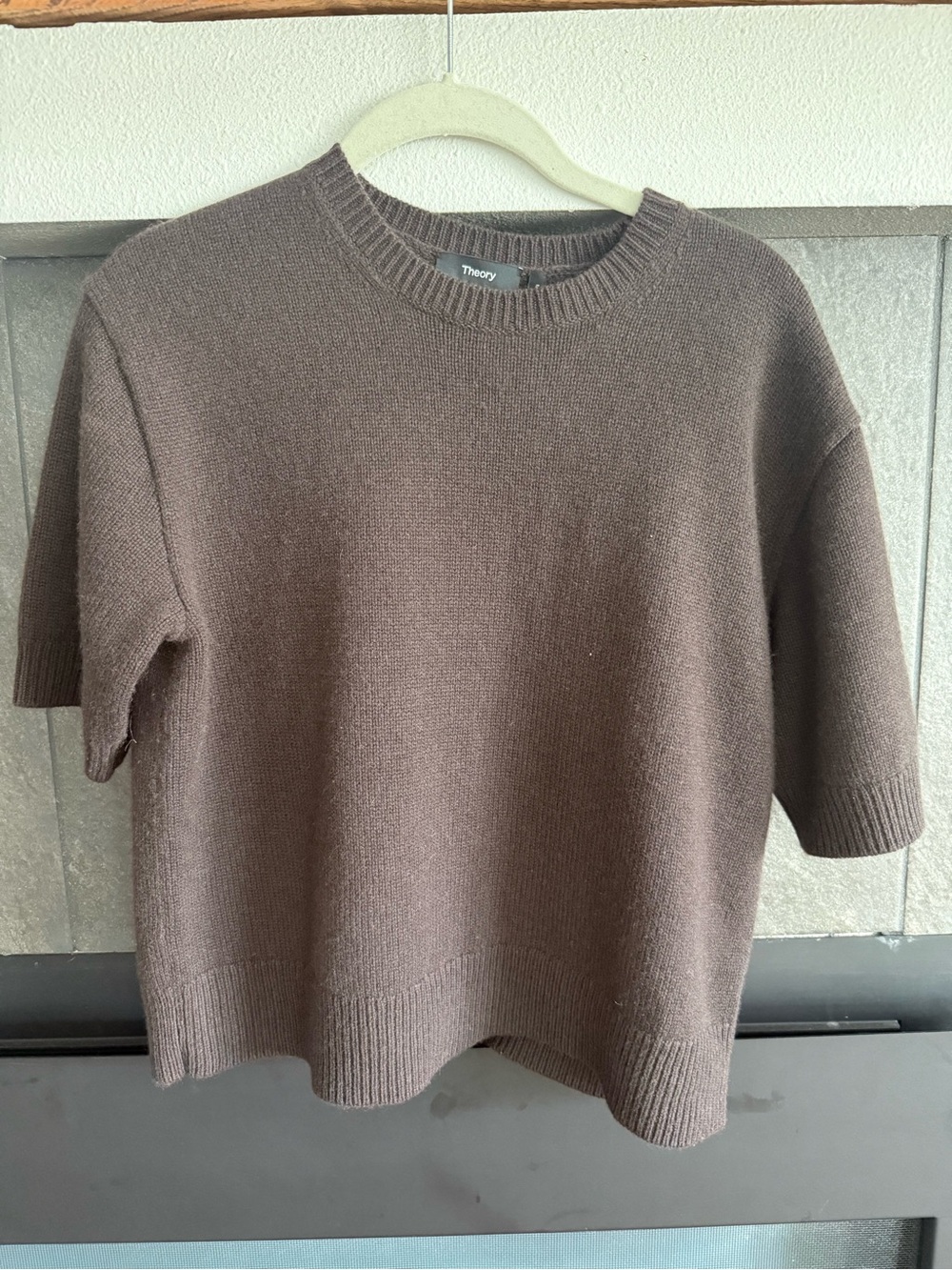 Theory Women's Short sleeved cashmere Crewneck Sweater in Dark Brown - Picture 6 of 6